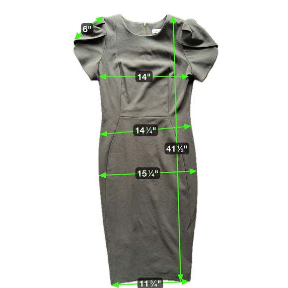 NWT Calvin Klein Tulip Sleeve Sheath Dress Size 4 Olive Green Career Cocktail - Picture 9 of 9